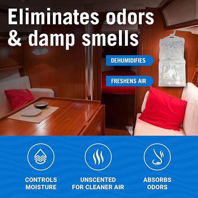 4 Pack Moisture Absorber Hanging Bags, Boat Dehumidifier with Charcoal, Unscented, Removes Dampness and Musty Odors, Ideal for Basement, Closet, Home, Car, RV, and Boating - Image 5