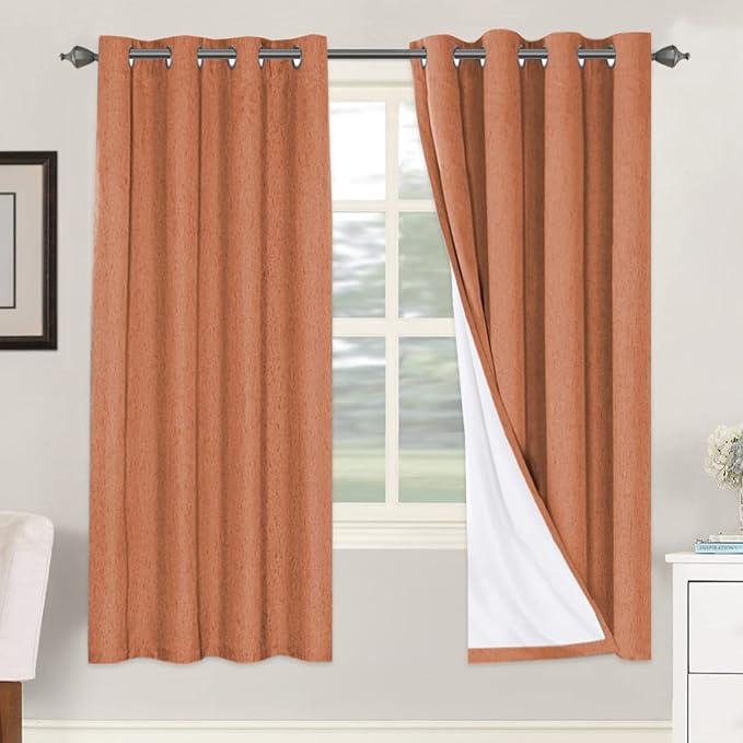 H.VERSAILTEX 100% Blackout Curtains for Bedroom Thermal Insulated Linen Textured Curtains Heat and Full Light Blocking Drapes Living Room Curtains 2 Panel Sets, Orange, 52x72 Inch by HVERSAILTEX