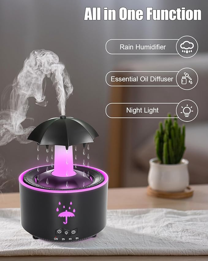 Aesthetic 2-in-1 Humidifier Oil Diffuser with Rotating Raindrop & 7 LED Mood Lights,Cool Mist Humidifier Quiet Variable Mist for up to 24 Hrs,Easy to Fill & Clean, Auto Shut-Off - Image 7