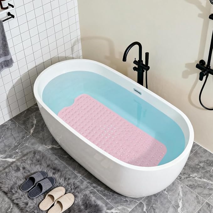 Anti-Slip Bathtub Shower mat, 39.3×15.7 inch（Approximately 100 × 40cm） Soft Oversized Machine Washable Non-Slip Bathtub mat with Drainage Holes, Bathroom Floor Suction Cup.（1-Opaque Pink） - Image 5
