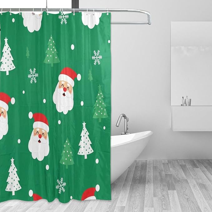 Christmas Green Santa Tree Shower Curtain Liner 72×72 inch for Bathroom Curtain Anti Mold Shower Curtain with Hooks Shower Accessories by Unknown