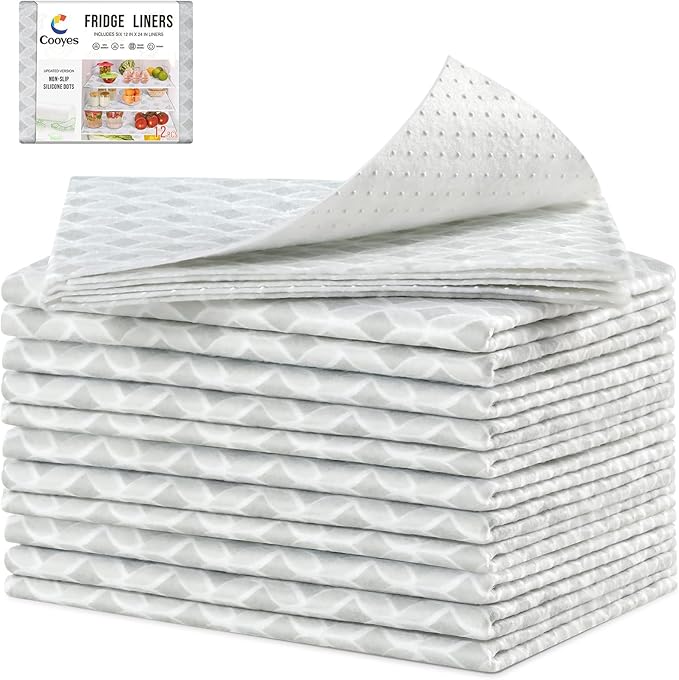 Cooyes 12 PCS Refrigerator Liners, 12" x 24" Non-Slip Fridge Liners Strong Absorbent Washable Non-Adhesive, Refrigerator Shelf Liners and Mats for Shelves, Drawers, Kitchen Cabinets(Gray Slate) by Cooyes