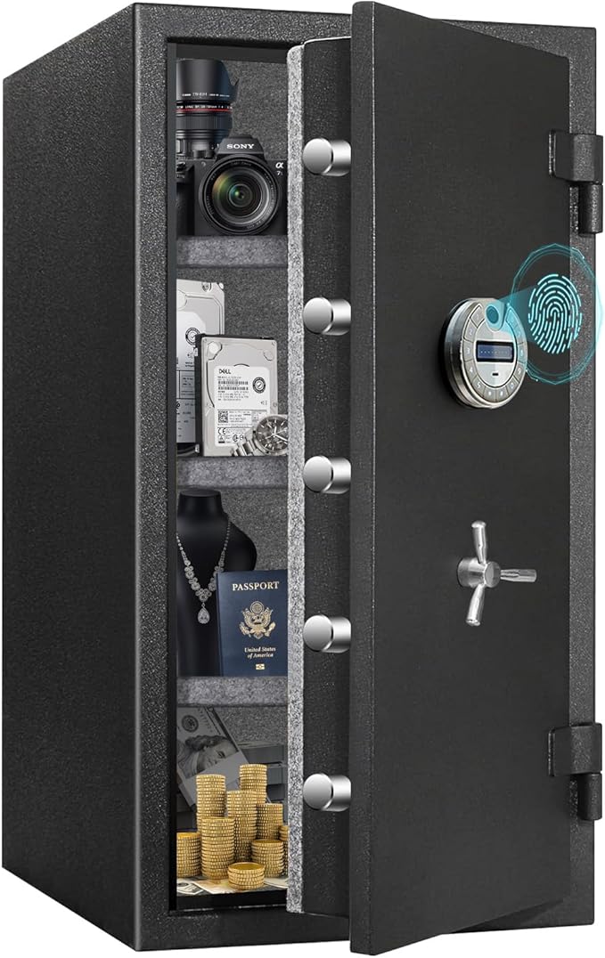 [Genuine Fireproof] 9.8 Cub Extra Large Biometric Waterproof Fireproof Safe for Home, [Dual Mode] 124 Lbs Heavy Duty Fire Proof Safe for Document Business Office by Unknown