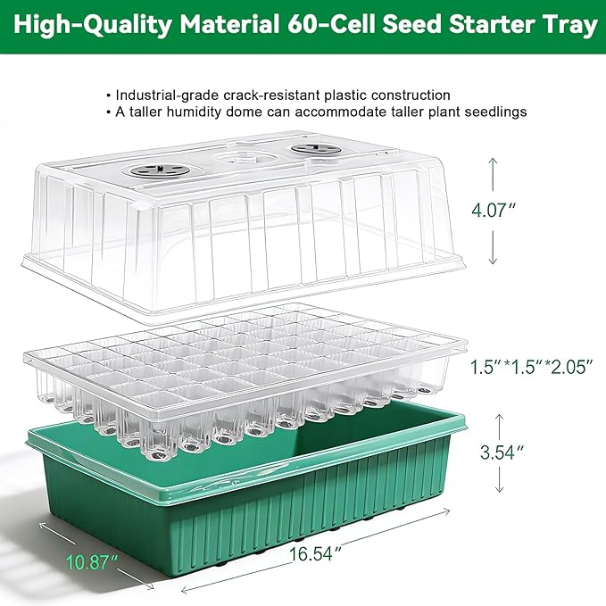 Self-Watering Seed Starter Tray with Grow Light,60-Cell Seed Starter Kit with Humidity Dome,Seed Germination Kit,User-Friendly Plant Germination Trays for Indoor Plants - Image 3