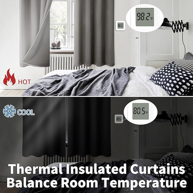 BGment Short 100% Blackout Curtains for Bedroom, Thermal Insulated Energy Efficiency Noise Reducing Grommet Curtains 45 Inch Length with Liner for Small Window 2 Panels Each 42 Inch Wide, Grey - Image 4