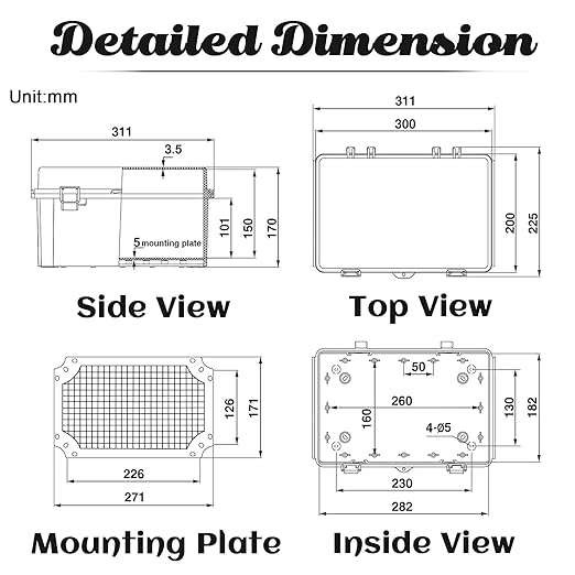Sunnyglade ABS Plastic Dustproof Waterproof IP65 Junction Box Universal Durable Electrical Project Enclosure with Lock (11.8"x7.8"x6.7") - Image 6