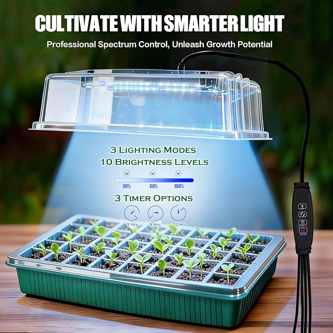 joyhalo Seed Starter Tray with Grow Light, 2 Pack 80 Cells, Thicken Plant Starter Kit with Humidity Dome, Adjustable Brightness Germination Kit, Indoor Gardening Plant Trays for Seeds Growing - Image 2