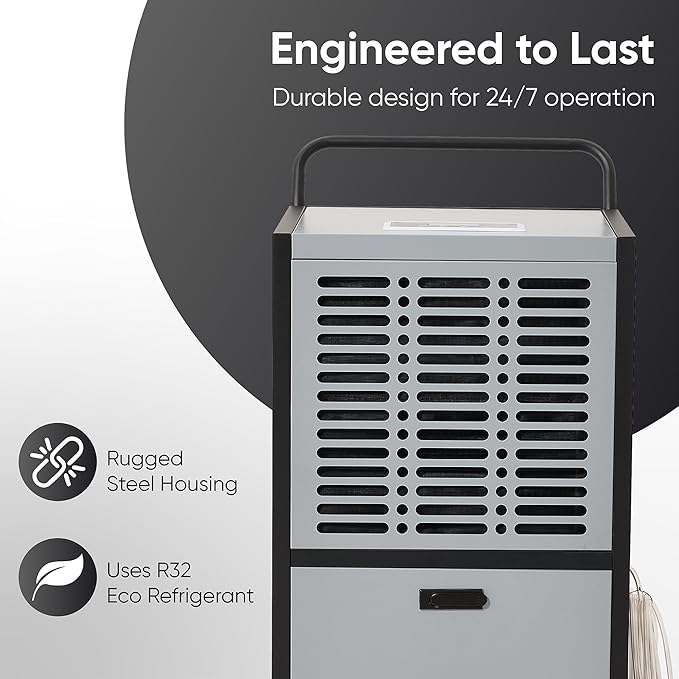 290 Pints Commercial Dehumidifier for Basements & Industrial Spaces – Built-In Pump, Drain Hose, Continuous Operation, 2-Speed Fan, 24000 Sq Ft Coverage - Image 5