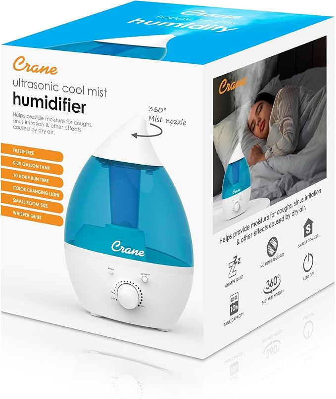Crane Personal 1.3 Liter Ultrasonic Cool Mist Humidifier for Kids Bedroom, Small Humidifiers For Bedroom, Adjustable Mist, Filter-Free, Auto Shut-Off, Small Humidifier For Plant - Image 7