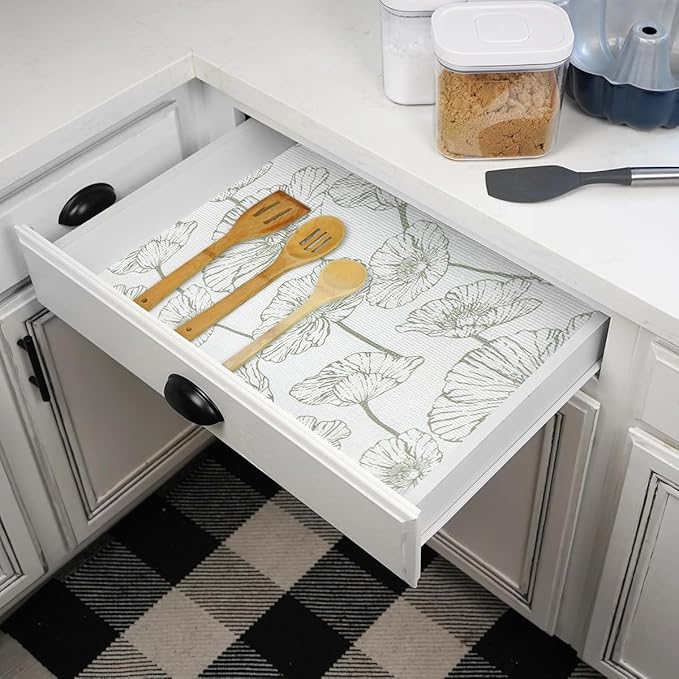Shelf Liner for Kitchen Cabinets Non Adhesive Kitchen Drawer Liner,Non-Slip Lotus Cabinet Liner Shelf Paper,Pantry Shelf Liners for Cabinets Dresser Cupboard Liner Decorative 15.7In x 16.4FT - Image 2