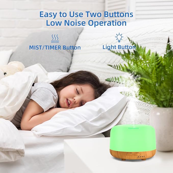 Aromatherapy Essential Oil Home Diffuser with Remote Control, 300ML Large Room Cool Mist Air Humidifier, 8 Hours Quiet Operation, Timer, 7 Colors LED Night Night，Suitable Home,Yoga. - Image 3
