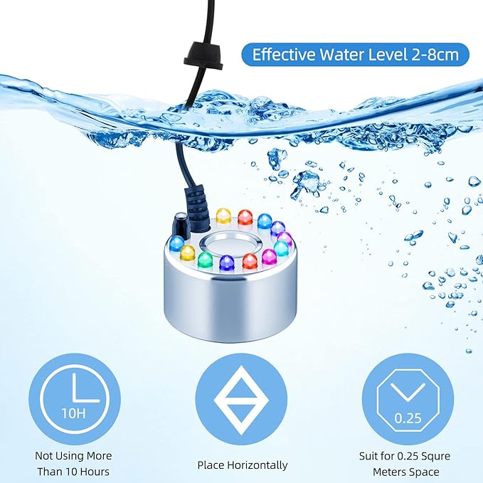Yaomiao 1 Piece Halloween Mist Maker Fogger Small Ultrasonic Fog Machine Fountain Mister Fogger Water Garden Pond Foggers Air Humidifier with 12 LED Light Flashes for Halloween (Silver) - Image 3
