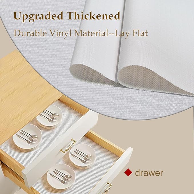 Moriah Shelf Liner Non Adhesive, Kitchen Drawer Liner Non Slip Waterproof Thickened Cabinet Protector for Bathroom Dresser Shelves Pantry(White,17.5'' x 10') - Image 5