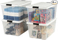 IRIS USA 94 Qt Stackable Plastic Storage Bins with Lids, 4 Pack - BPA-Free, Made in USA - See-Through Organizing Solution, Latches, Durable Nestable Containers, Secure Pull Handle - Clear/White by IRISUSA