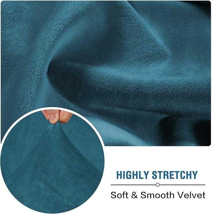 H.VERSAILTEX Velvet Stretch Couch Cushion Cover Plush Cushion Slipcover for Chair Loveseat Sofa Cushion Furniture Protector Seat Cushion Sofa Cover (2 Piece Large Sofa Cushion Covers, Deep Teal) - Image 5