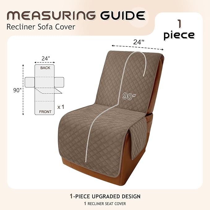 Arfntevss Waterproof Recliner Sectional Couch Covers for Reclining Sectional L Shape Sofa Cover Non Slip Washable Recliner L Shaped Slipcover Dog Additional Seat Protector (1 Seat Cover, Light Brown) - Image 5