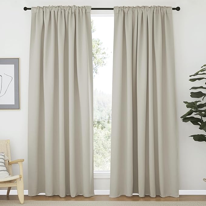 NICETOWN Blackout Curtains 84 inches Long for Living Room, Rod Pocket & Back Tab Window Curtains, Eatra Long Drape Panels for Office (Natural, 70" W x 84" L per Panel, 2 PCs) - Image 2