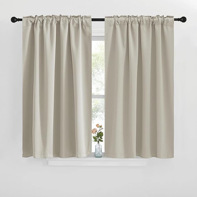 NICETOWN Blackout Curtain Panels for Kitchen - (Natural Color) 29x36 inch, 2 Panels Set, Room Darkening Blackout Drapes for Window - Image 2