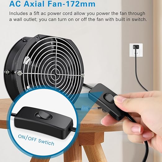 GDSTIME Axial Fan 17251, 110V 120V AC 172mm x 150mm x 51mm Dual Ball Bearing High Speed for DIY Cooling Ventilation Exhaust Projects - Image 4