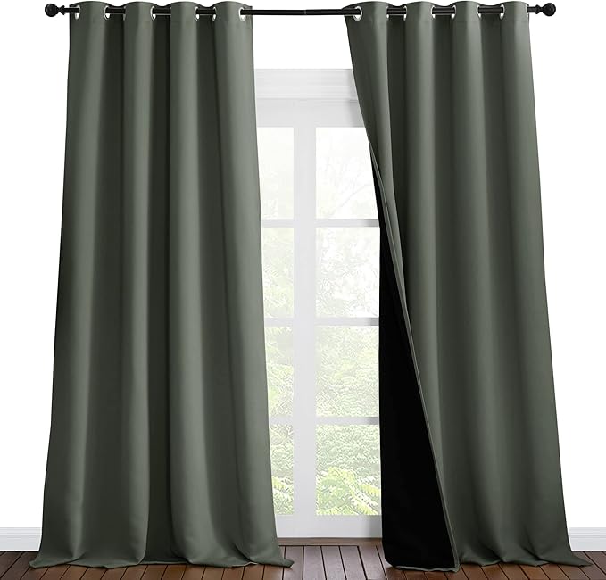 NICETOWN Full Shading Curtains 96 inches Long 2 Panels Set for Windows, Super Heavy-Duty Black Lined Blackout Curtains for Bedroom, Privacy Assured Window Treatment (Dark Mallard, 55 inches W) by NICETOWN