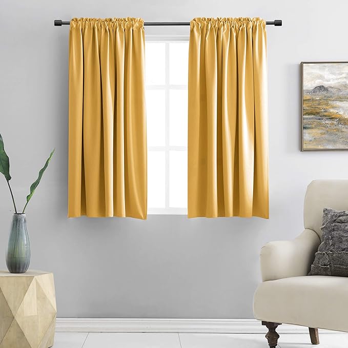 DONREN Gold Yellow Curtains for Bedroom - Blackout Thermal Insulated Curtain Panels with Rod Pocket (42 by 45 Inch,2 Panels) by DONREN