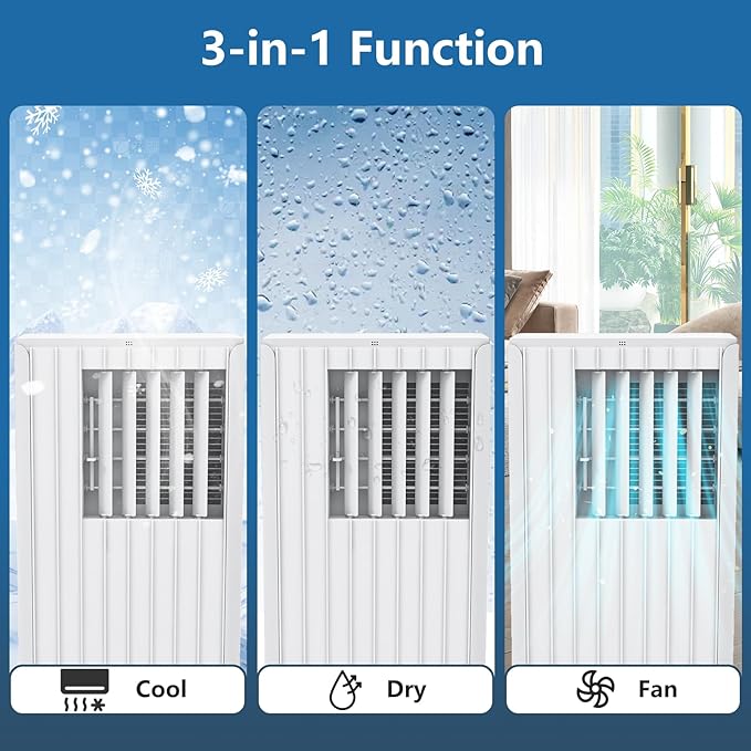 8000 BTUs Portable Air Conditioner with Efficient Cooling, Quiet Portable Cooling AC Up to 350 Sq.Ft. with Dehumidifier, Fan, Sleep Modes, 3-in-1 AC Unit with Remote Control & 24H Timer, White - Image 2