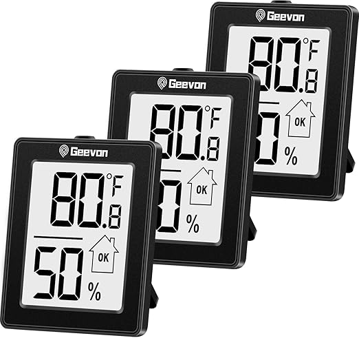 Geevon Digital Hygrometer, 3 Pack Indoor Thermometer Room Temperature Humidity Gauge with Battery,Digital Temperature Humidity Meter Indicator for Home, Office, Greenhouse, Mini Hygrometer,Black by GEEVON