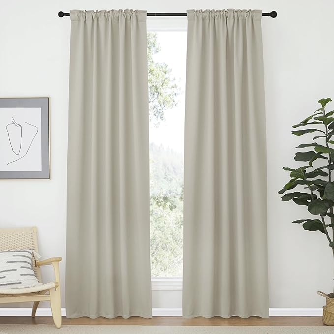 NICETOWN Blackout Curtain Panels Window Draperies - (Natural Color) 42-Inch Wide x84-Inch Long, 2 Pieces, Home Decoration Light & Noise Reducing Window Covering Room Darkening Drapes for Bedroom - Image 2