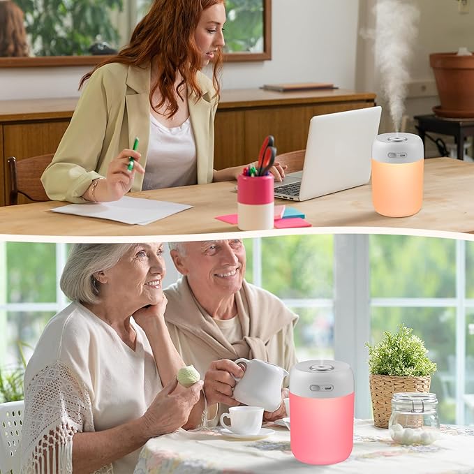Portable Small Humidifier, 650ml Colorful Mini Humidifier for Bedroom, Office Desktop, Baby Room, Plants, Cool Mist Humidifiers(Light Gray) - Image 6