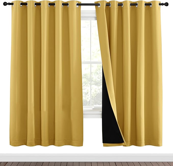 NICETOWN Bright Yellow Full Shade Curtain Panels, Pair of Energy Smart & Noise Blocking Out Blackout Drapes for Dining Room Window, Thermal Insulated Guest Room Lined Window Dressing(70 x 72 inch) by NICETOWN