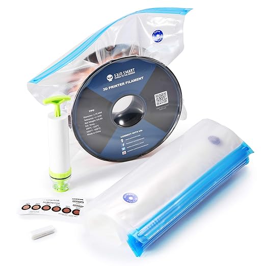 eVacuum 3D Printer Filament Storage Kit Filament Vacuum Bags Vacuum Compression Storage Bags, Prevent and Monitor Moisture - 10 Bags with 15 Desiccants, 15 Humidity Indicator Cards and 1 Hand Pump by SainSmart