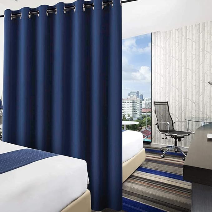 RYB HOME Room Partition Curtains Privacy Blackout Drapes Energy Efficient Odor Reducing Home Decoration for Dorm Studio Office Space, 8 ft Tall x 10 ft Wide, Navy Blue, 1 Panel - Image 3
