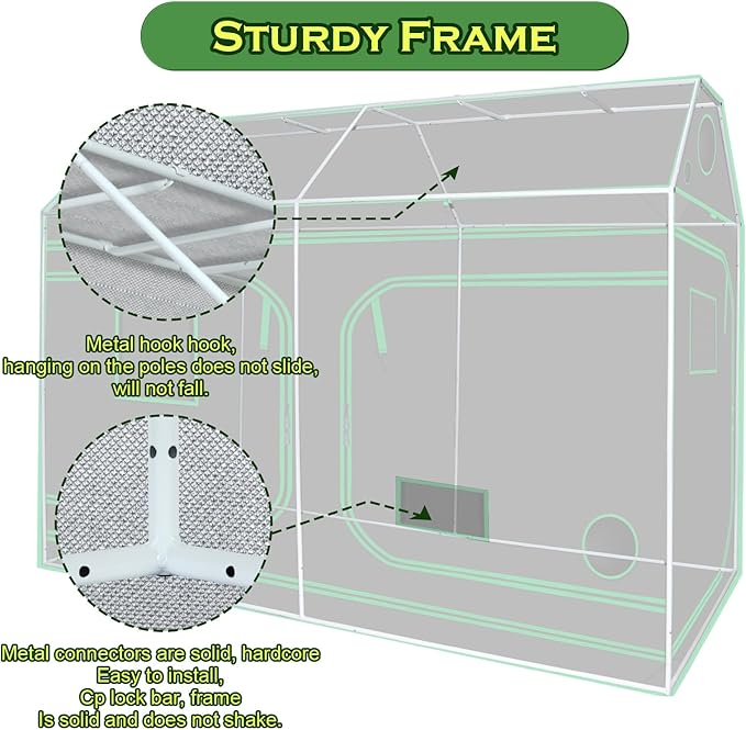 96"x48"x72" Roof Cube Grow Tent with Observation Windows, Lightproof, Mylar Hydroponic Tent with Floor Tray for Indoor Plant Growth - Image 7
