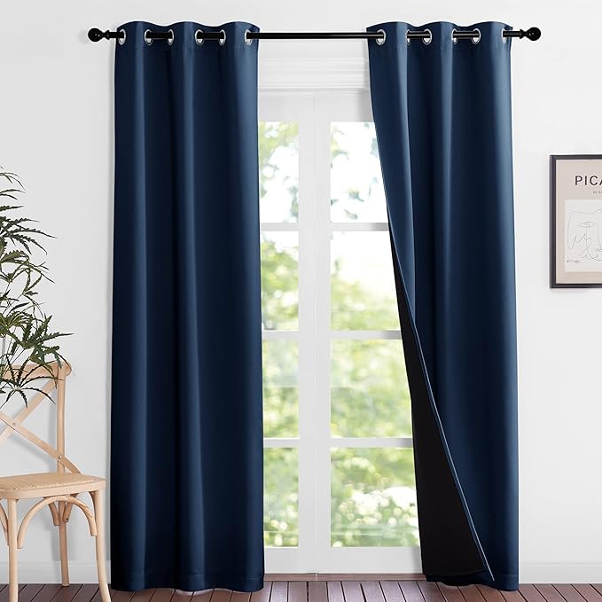 NICETOWN Complete 100% Blackout Curtain Set, Thermal Insulated & Energy Efficiency Window Draperies for Guest Room, Full Shading Panels for Shift Worker and Light Sleepers, Navy Blue, 37W x 84L, 2 Pcs - Image 2