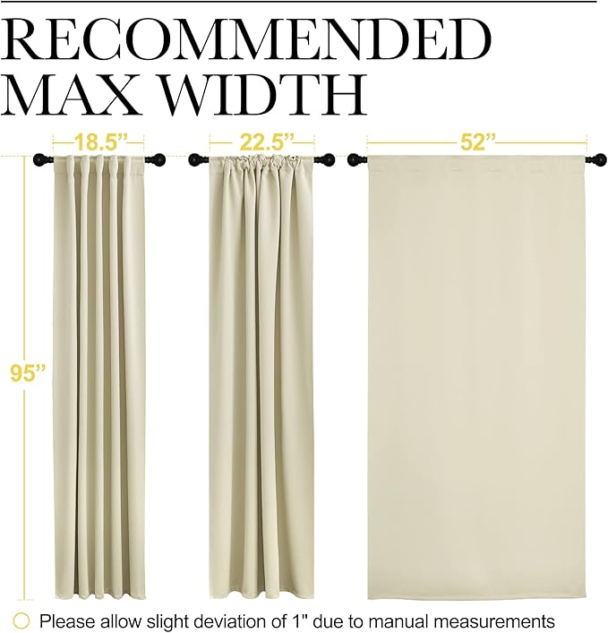 NICETOWN Living Room Blackout Curtains 95 inches Long, Window Treatment Room Darkening Curtains for Office (Beige, 52" Wide by 95" Long, 2 Pieces) - Image 7