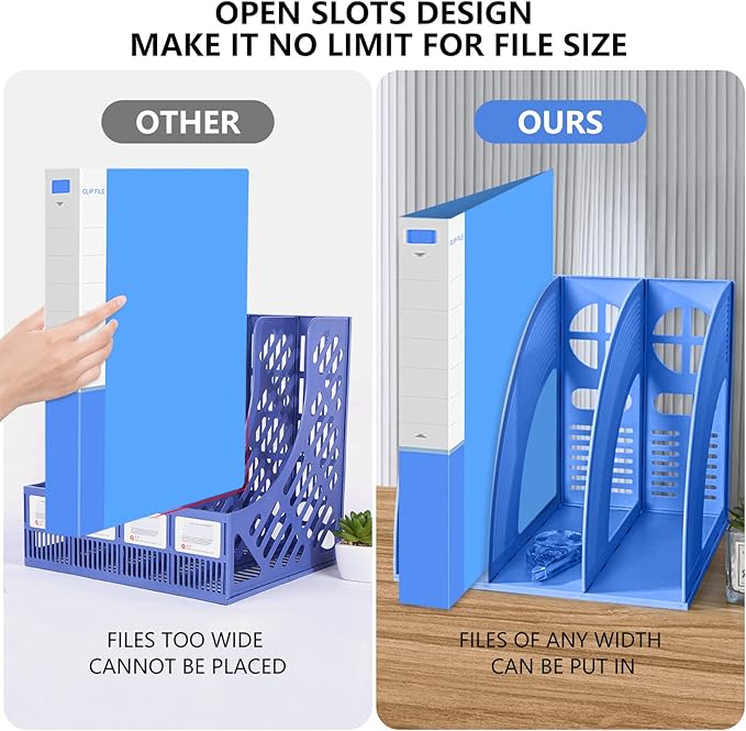 Marte Vanci Magazine File Holder Book Desktop Organizer Plastic Storage Sturdy Vertical 3 Section Folder Blue - Image 5