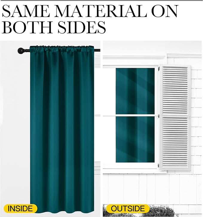 NICETOWN Teal Blackout Cafe Faux Silk Curtains for Small Windows, 42" Wide by 36" Long, 2 Panels, Rod Pocket Thermal Insulated Blackout Satin Drapes for Kitchen - Image 6