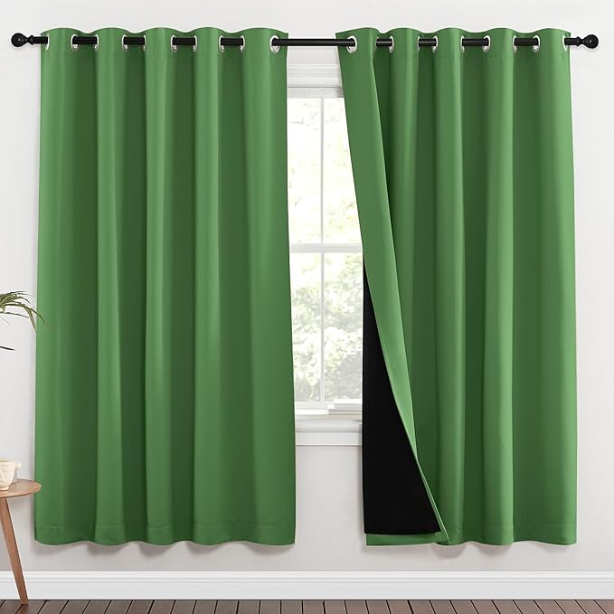 NICETOWN Full Shade Curtain Panels, 62 x 72 inch, Forest Green, Pair of Energy Smart & Noise Blocking Out Blackout Drapes for Dining Room Window, Thermal Insulated Guest Room Lined Window Dressing by NICETOWN