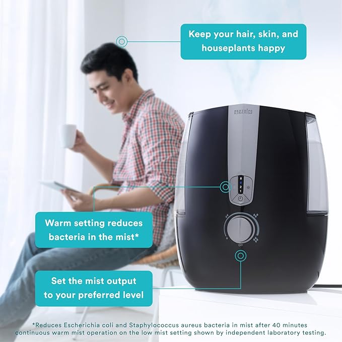 Homedics TotalComfort Plus Humidifier – Large Air Humidifiers for Bedroom, Plants – Top-Fill 5.3L Water Tank with Cool and Warm Mist, Essential Oil Pads, Colored Night-Light, Black - Image 5