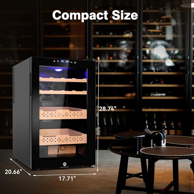 Electric Cooler Cabinet 70L with Temperature and Humidity Control, Spanish Cedar Wood Shelves and Safety Lock (500 Counts Capacity), Gift for Men - Image 2