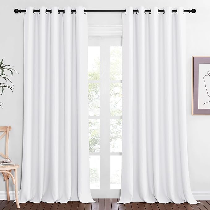 NICETOWN Room Darkening Curtain 90 inches Long - Thermal Curtain Grommet Large Window Treatment Sliding Door Curtain Light Blocking for Living Room (White, 1 Panel, W66 x L90) by NICETOWN