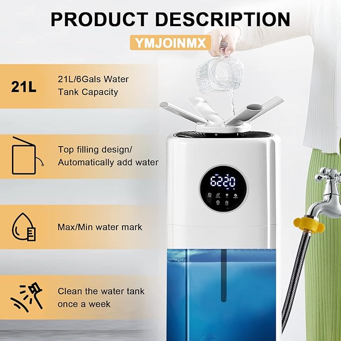 Commercial Industrial Humidifier Whole House Humidifier 6Gals Water Tank Max 2000ml/h Mist Output Faucet Filling for Plant Large Greenhouse 110V - Image 2