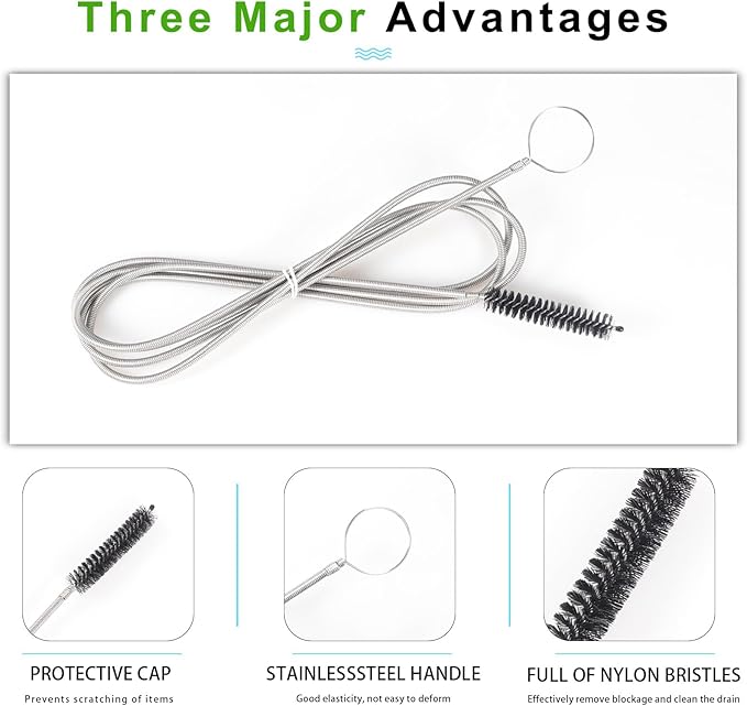 CiaraQ Bottle Cleaning Brushes, 8 Inch Nylon Tube Brush Set & A Flexible Long Drain Brush 60 inch, Cleaner for Narrow Neck Bottles Cups with Hook, Set of 11pcs, Black - Image 2