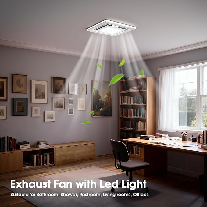 FEITON Bathroom Exhaust Fan with Light, Ceiling Mount, 110 CFM 1.0 Sones 4 Inch Duct, Quiet Square Bath Fan Light Combo, Shower Exhaust Fan with Light - Image 8