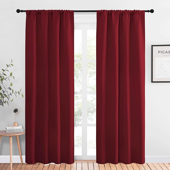 NICETOWN Christmas Burgundy Curtains Blackout Drapes - Home Decorations Thermal Insulated Solid Blackout Living Room Curtains/Draperies for Present (1 Set, 42 x 84 inches, Red) by NICETOWN