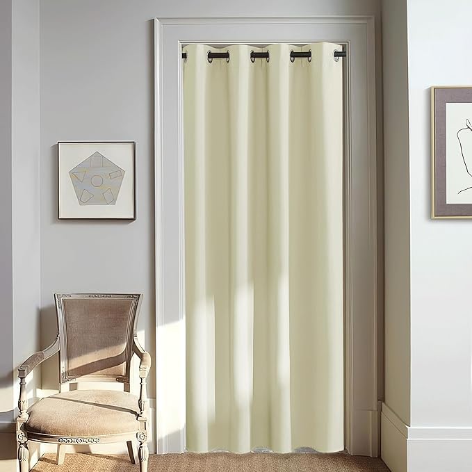 NICETOWN Room Darkening Beige Curtain 80 inch Length, Grommet Thermal Insulated Doorway Drape Blackout Curtain Sound Reducing for Bedroom/Living Room, 1 Panel, W46 X L80 by NICETOWN