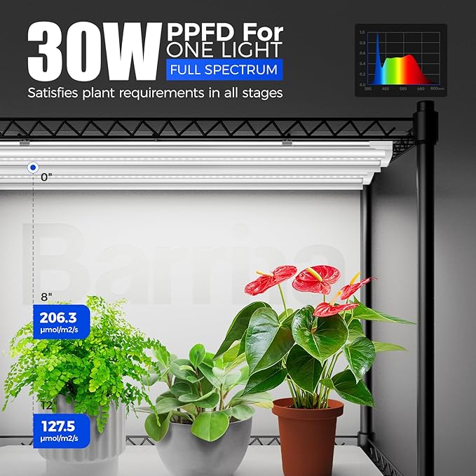 Barrina CX5 Plant Stand with Grow Lights for Indoor Plants, 4-Tier Plant Shelf with T8 3FT 180W Full Spectrum Grow Light for Seed Starting, Succulent, Timer Socket, Greenhouse, 35.4"x13.8"x59" - Image 3