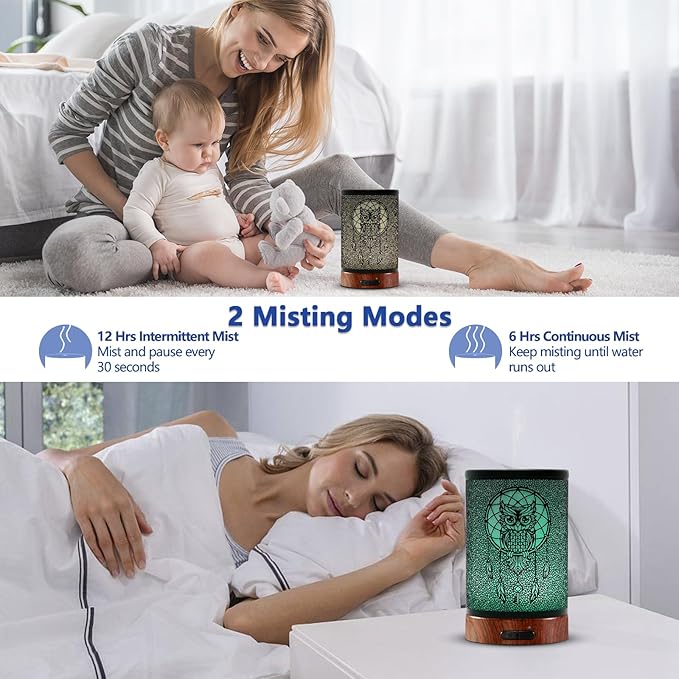 EQUSUPRO Essential Oil Diffuser 150ml Metal Aromatherapy Oil Diffuser Ultrasonic Cool Mist Diffuser with Auto Shut-Off Protection,7 Colors Changed LED for Home Office SPA Yoga (Owl) - Image 5