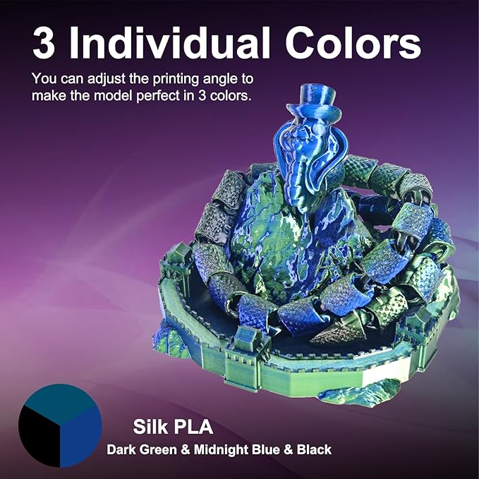ERYONE Silk Tri Color PLA Filament 3D Printer 1.75mm +/- 0.03mm, Multicolor Filament Tricolor PLA 1KG(2.2lbs) Cardboard Spool, Dark Green & Midnight Blue & Black - Image 2