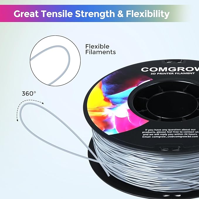 Comgrow TPU Filament 1.75, 3D Printing Filament, Flexible 3D Printer Filament, 95A Soft 3D Printing Filament fit Most 3D Printers Dimensional Accuracy +/- 0.02mm Filament TPU Grey 1kg (2.2lbs) - Image 4